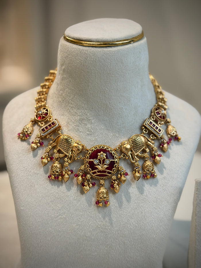 Rajwadi Elephant Motif Choker Necklace Set