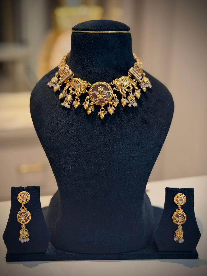Rajwadi Elephant Motif Choker Necklace Set