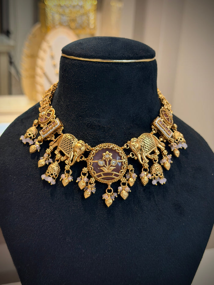 Rajwadi Elephant Motif Choker Necklace Set