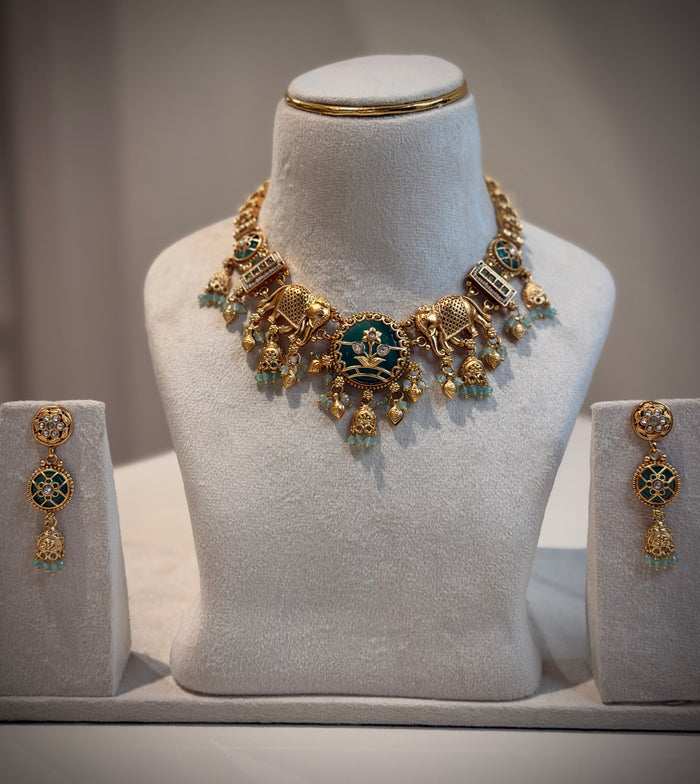 Rajwadi Elephant Motif Choker Necklace Set
