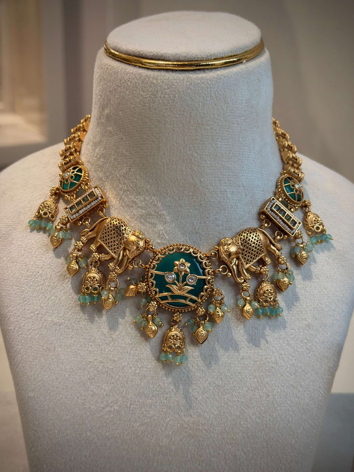 Rajwadi Elephant Motif Choker Necklace Set