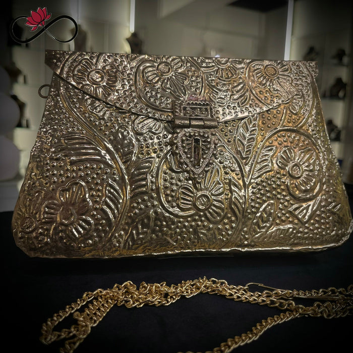 Rajwadi Golden Handcrafted Brass Clutch