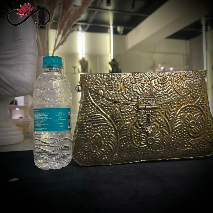 Rajwadi Golden Handcrafted Brass Clutch