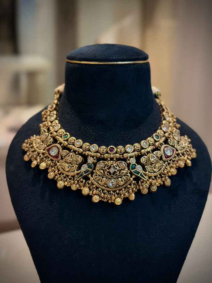 Rajwadi Parrot Motif Choker Necklace Set