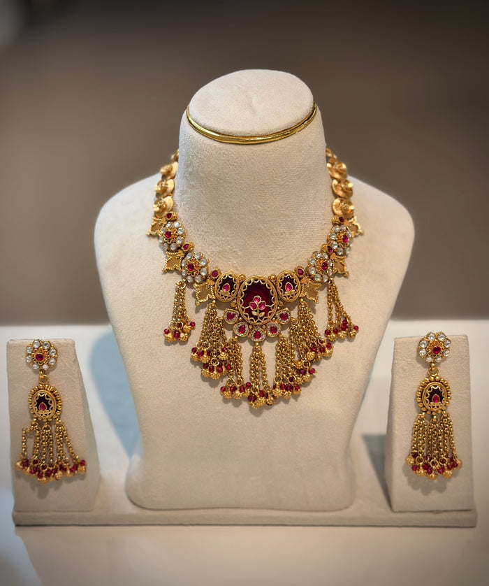 Rajwadi Tassel Designer Choker Necklace Set