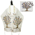 Raw Silk Embroidered Tree of Life Tallit in Multi-Color
