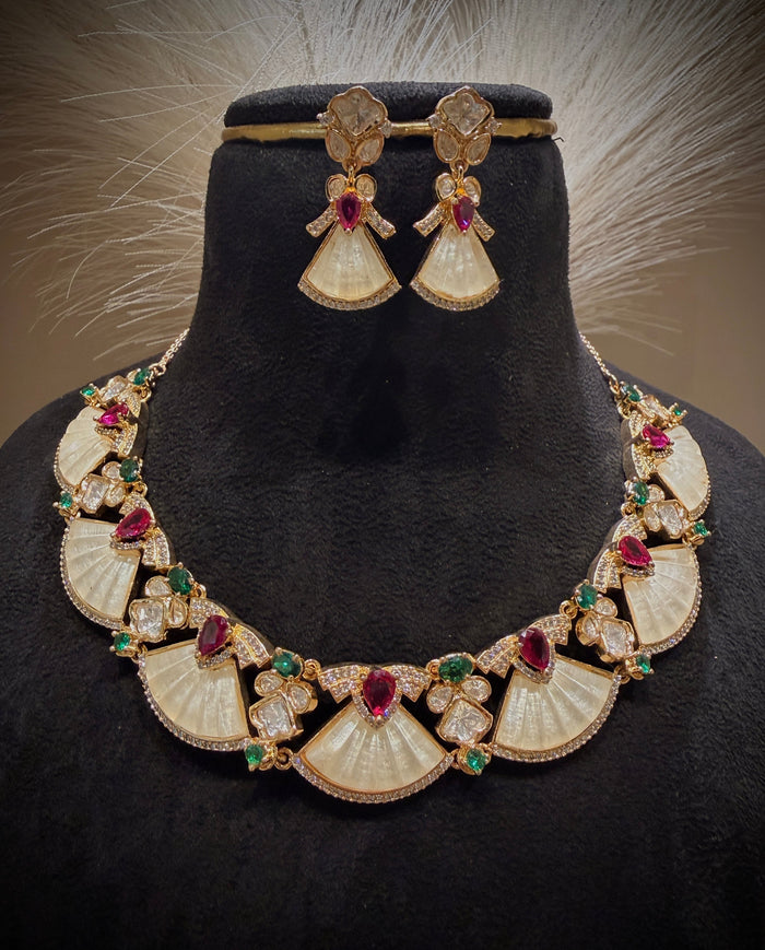 Regal Carved Mother of Pearl Necklace Set