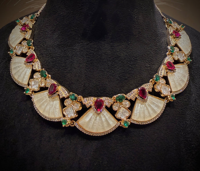Regal Carved Mother of Pearl Necklace Set