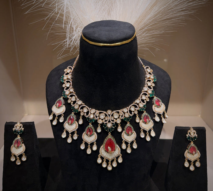 Regal Emerald & Ruby MOP Drop Choker Set