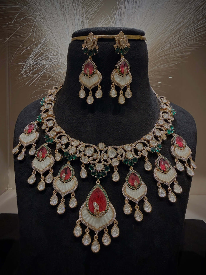 Regal Emerald & Ruby MOP Drop Choker Set