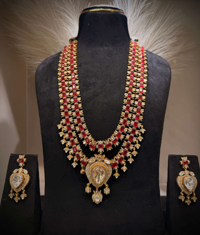 Regal Ruby Polki Double‑Layer Haar Necklace Set