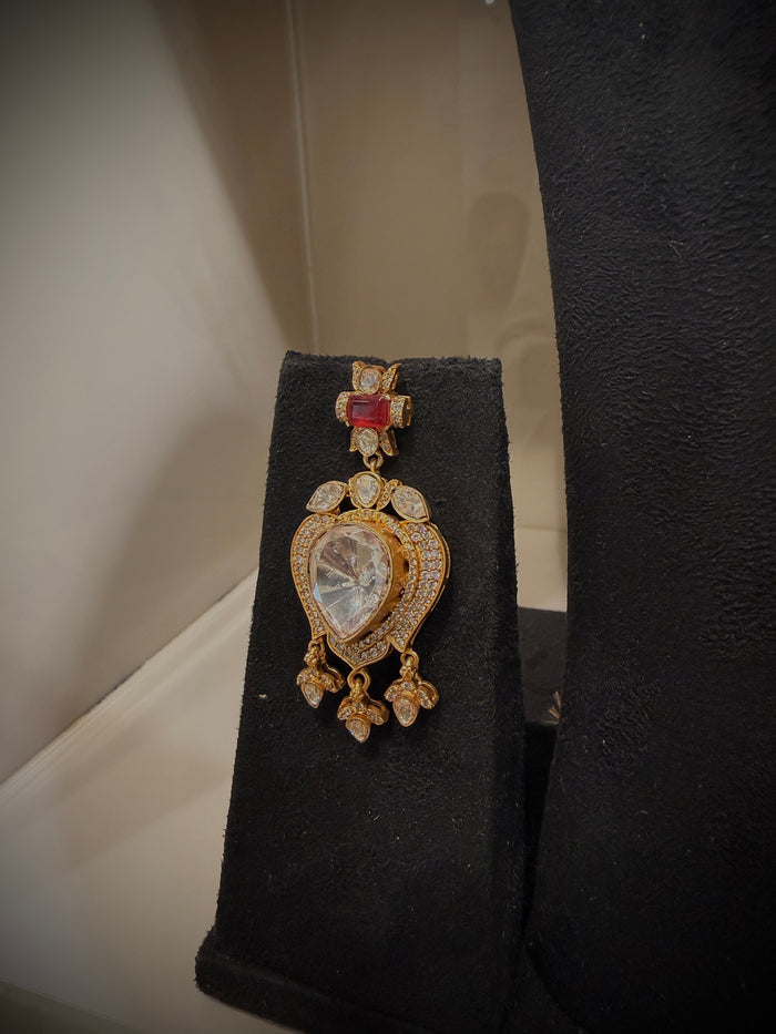 Regal Ruby Polki Double‑Layer Haar Necklace Set