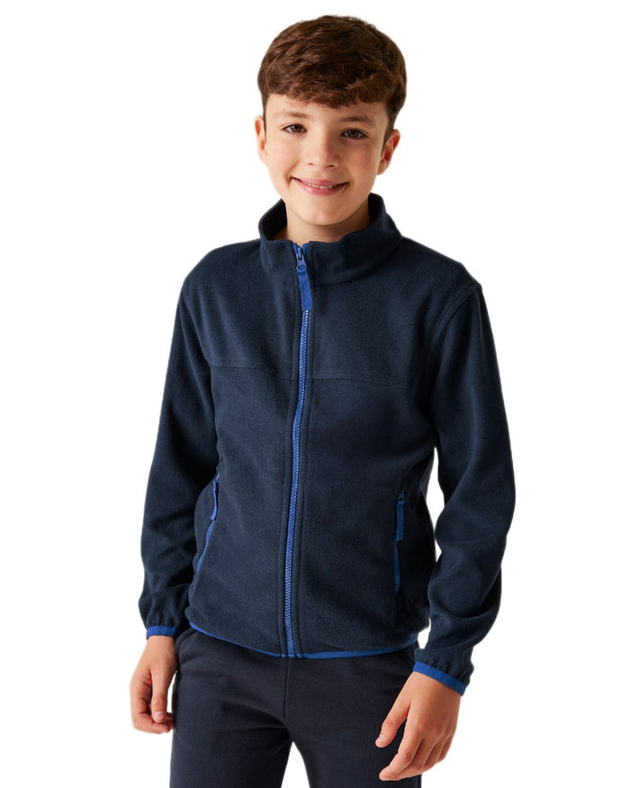 Navy coloured Regatta Professional Childrens Full Zip Micro Fleece Jacket on white background #colour_navy