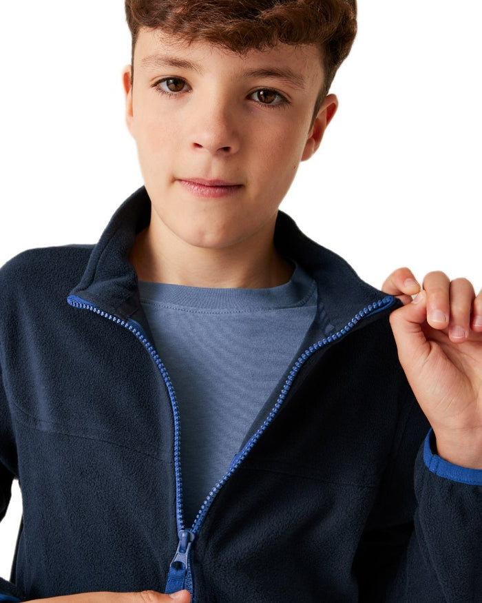 Navy coloured Regatta Professional Childrens Full Zip Micro Fleece Jacket on white background #colour_navy