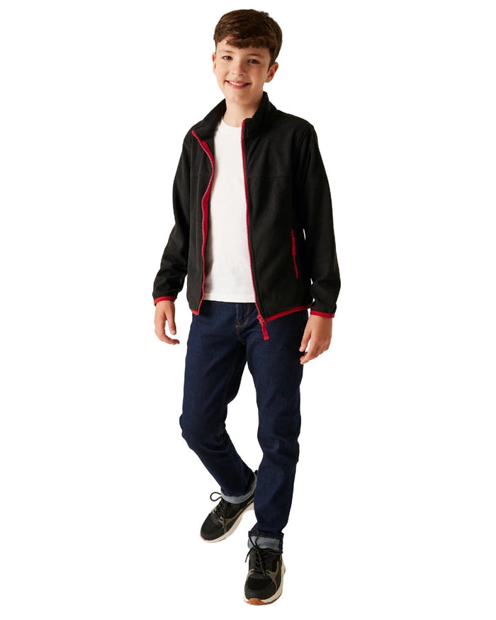 Black coloured Regatta Professional Childrens Full Zip Micro Fleece Jacket on white background #colour_black