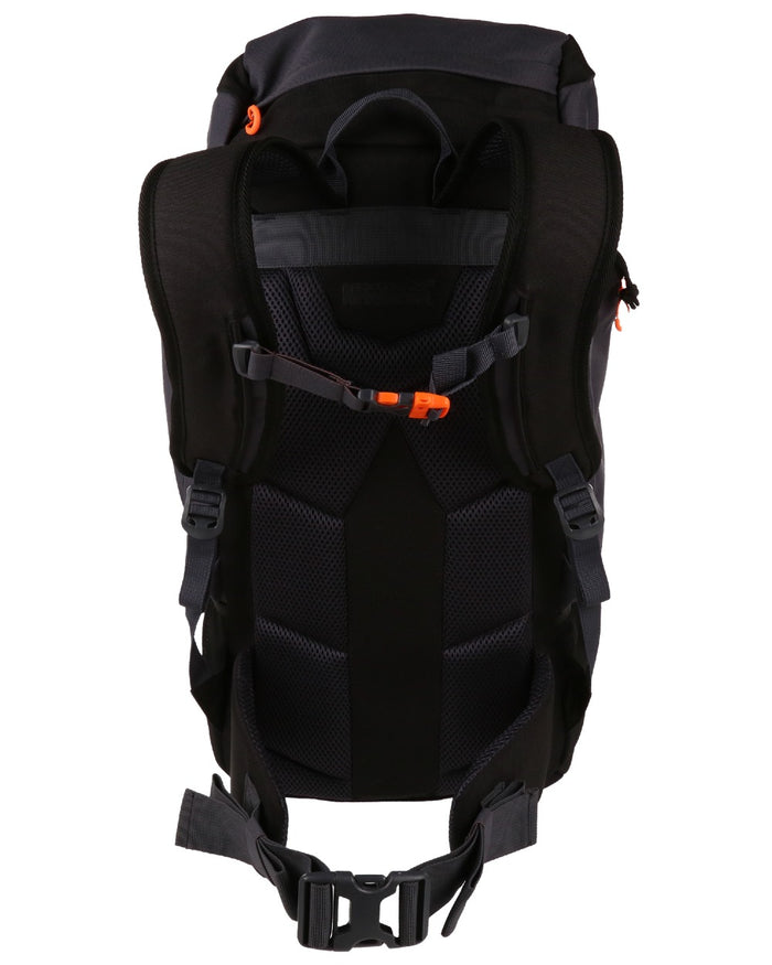 Black Ebony coloured Regatta Professional Ridgetrek 35L Backpack on white background #colour_black-ebony