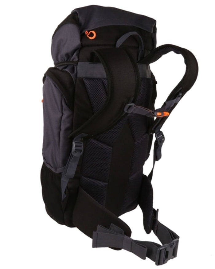 Black Ebony coloured Regatta Professional Ridgetrek 35L Backpack on white background #colour_black-ebony