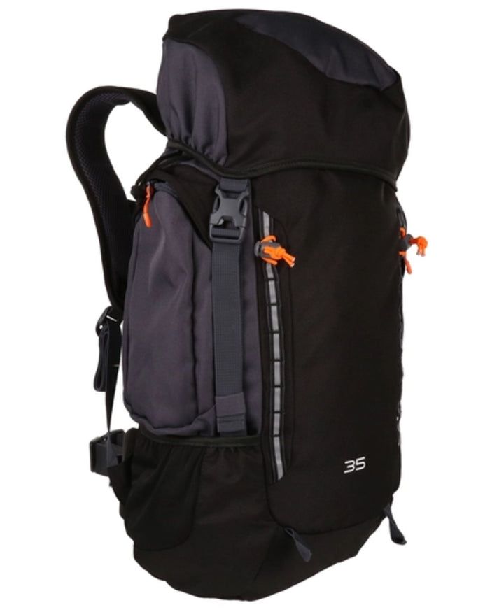 Black Ebony coloured Regatta Professional Ridgetrek 35L Backpack on white background #colour_black-ebony