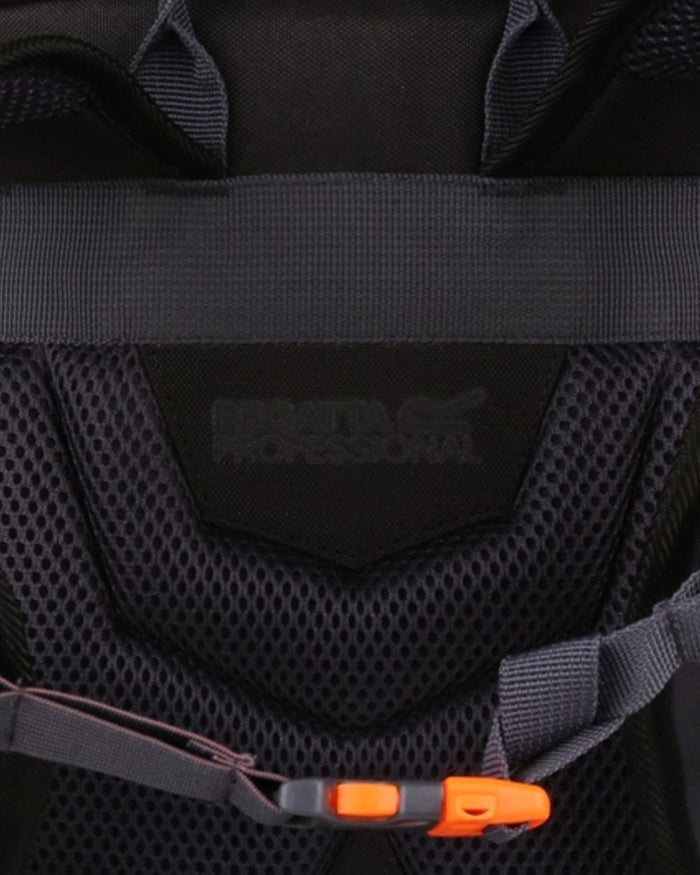 Black Ebony coloured Regatta Professional Ridgetrek 35L Backpack on white background #colour_black-ebony