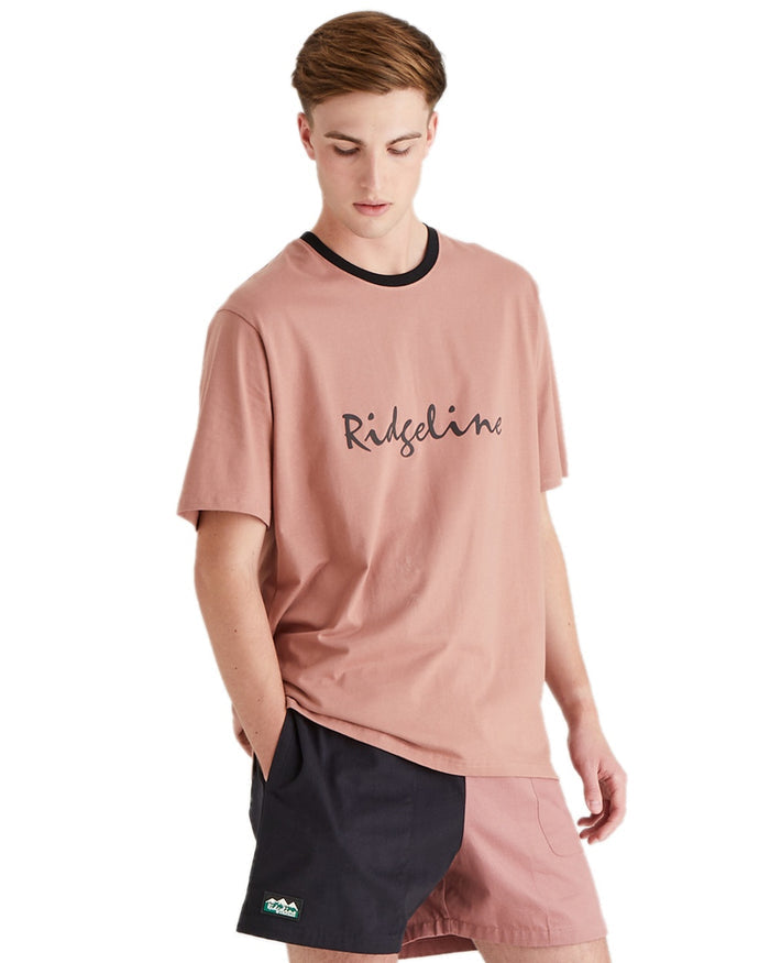 Dusky Pink Coloured Ridgeline Mens Signature T-Shirt on white background #colour_dusky-pink