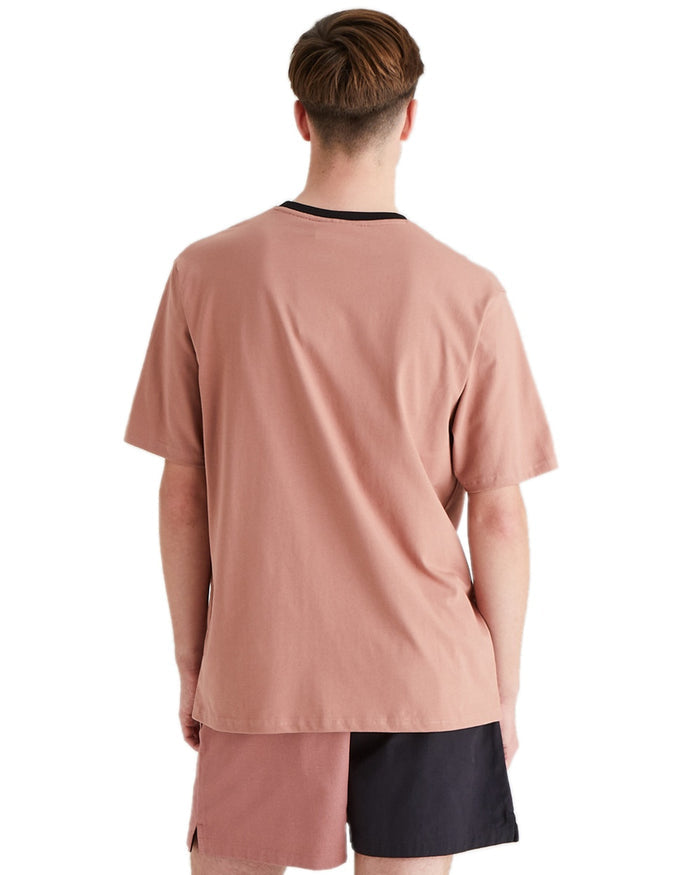 Dusky Pink Coloured Ridgeline Mens Signature T-Shirt on white background #colour_dusky-pink