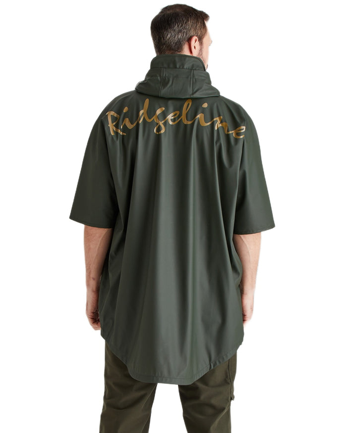 Deep Forest Coloured Ridgeline Signature Poncho on white background #colour_deep-forest