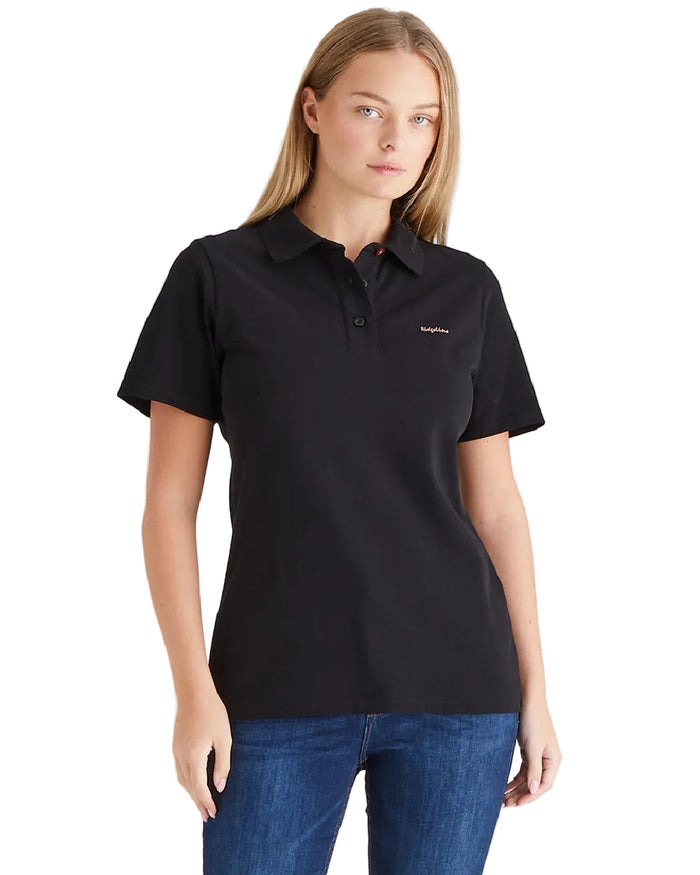 Black Coloured Ridgeline Womens Signature Polo Shirt on white background #colour_black