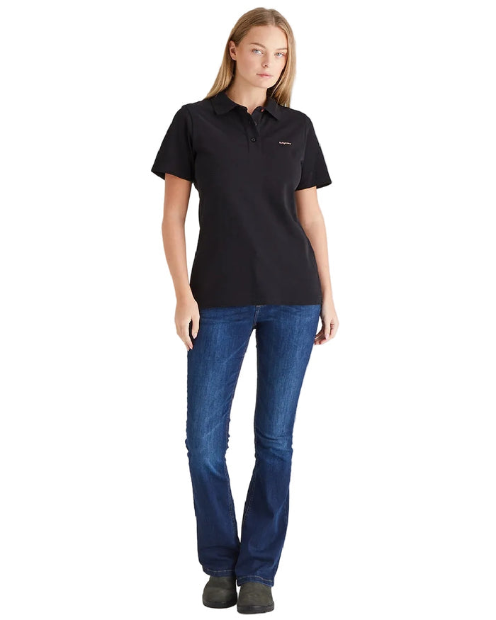 Black Coloured Ridgeline Womens Signature Polo Shirt on white background #colour_black