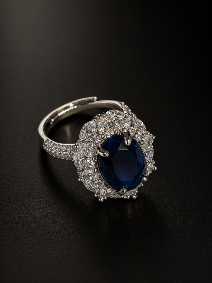 Elegant ring with a blue gemstone