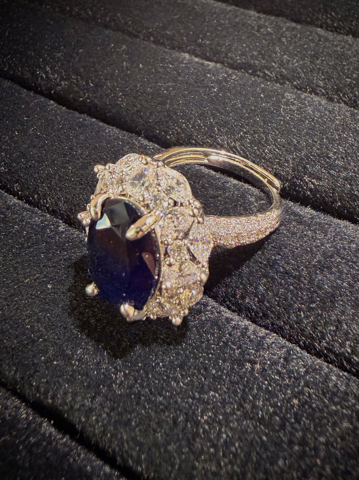 Royal Blue Oval Halo Ring