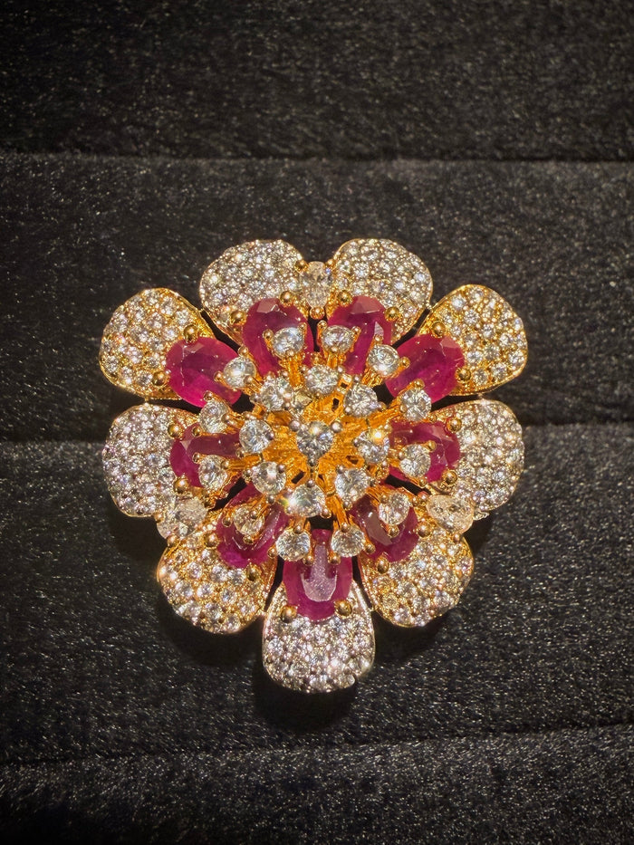 Royal Floral Cluster Ruby & Diamond Ring