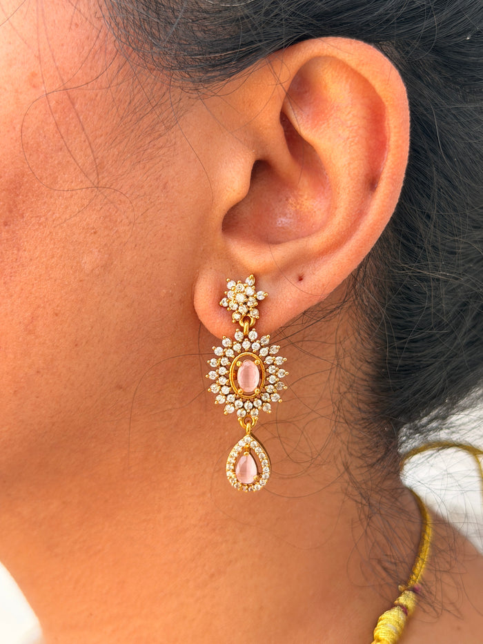 Royal Pink Oval Stone Statement Necklace Set