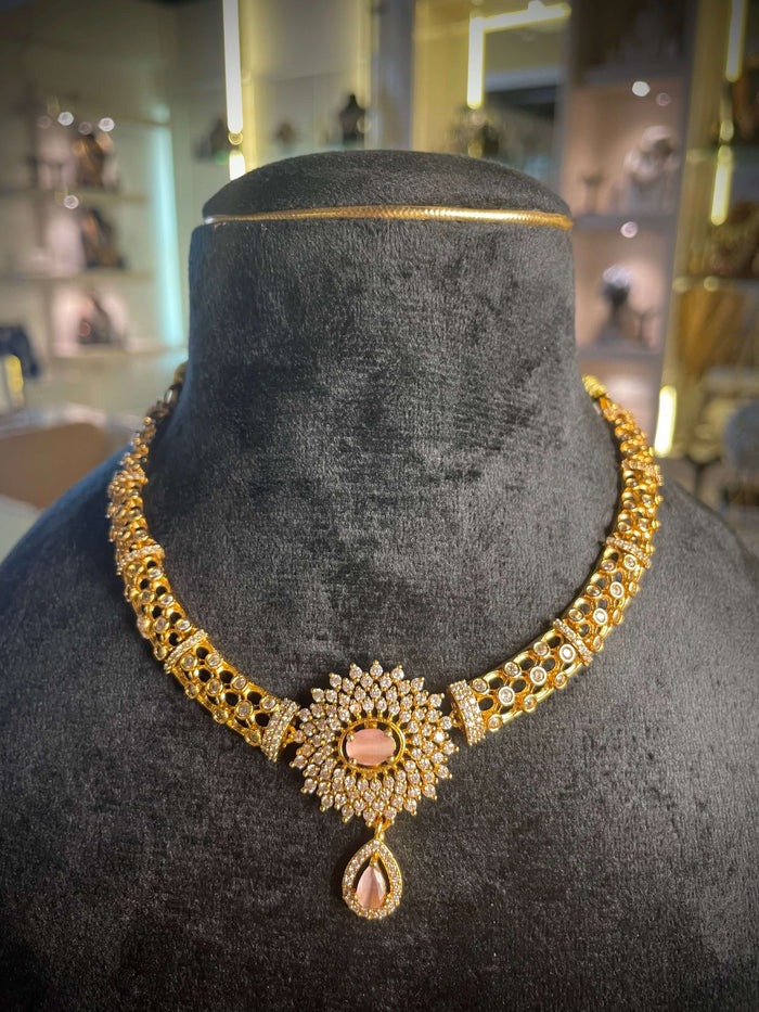 Royal Pink Oval Stone Statement Necklace Set