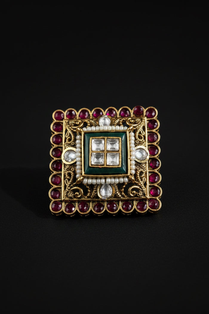 Royal Ruby & Emerald Kundan Ring