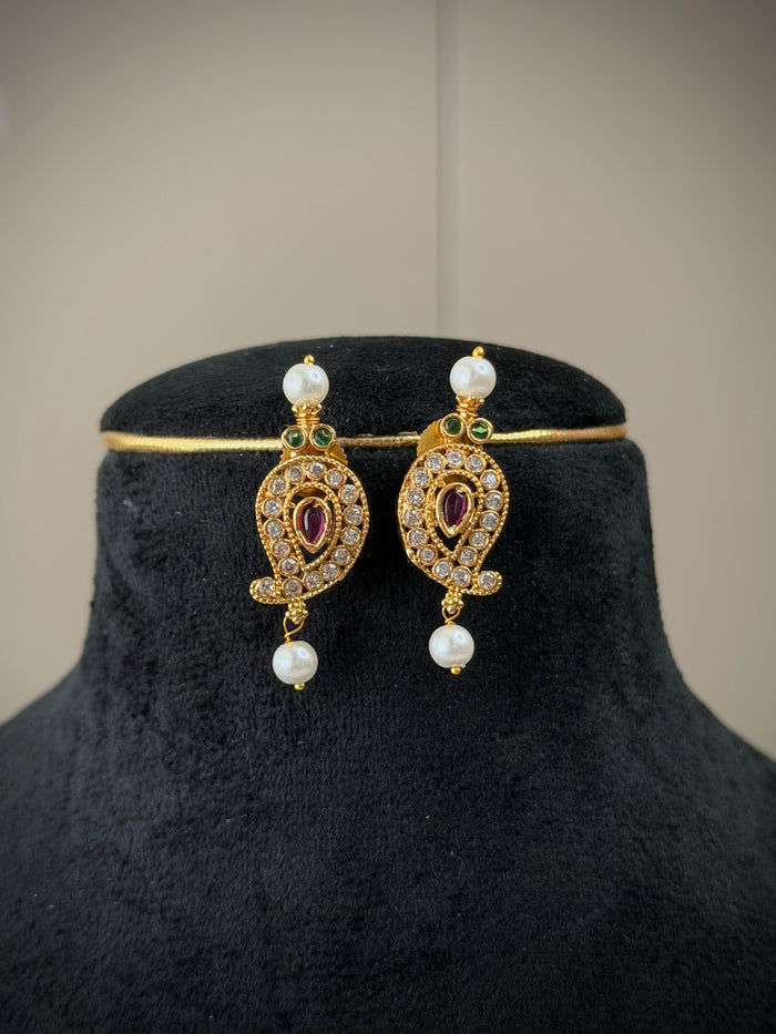 Royal Ruby Pearl Paisley Necklace Set A114