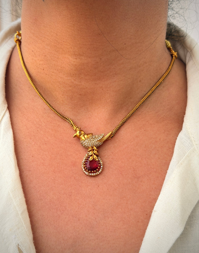 Ruby Bird Motif Necklace Set