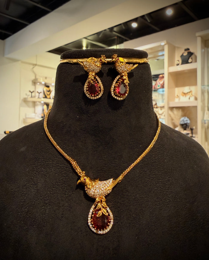 Ruby Bird Motif Necklace Set