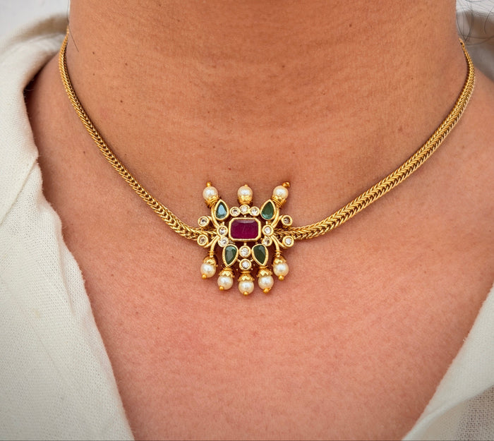 Ruby Emerald Stone Choker Necklace Set
