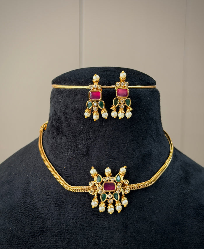 Ruby Emerald Stone Choker Necklace Set