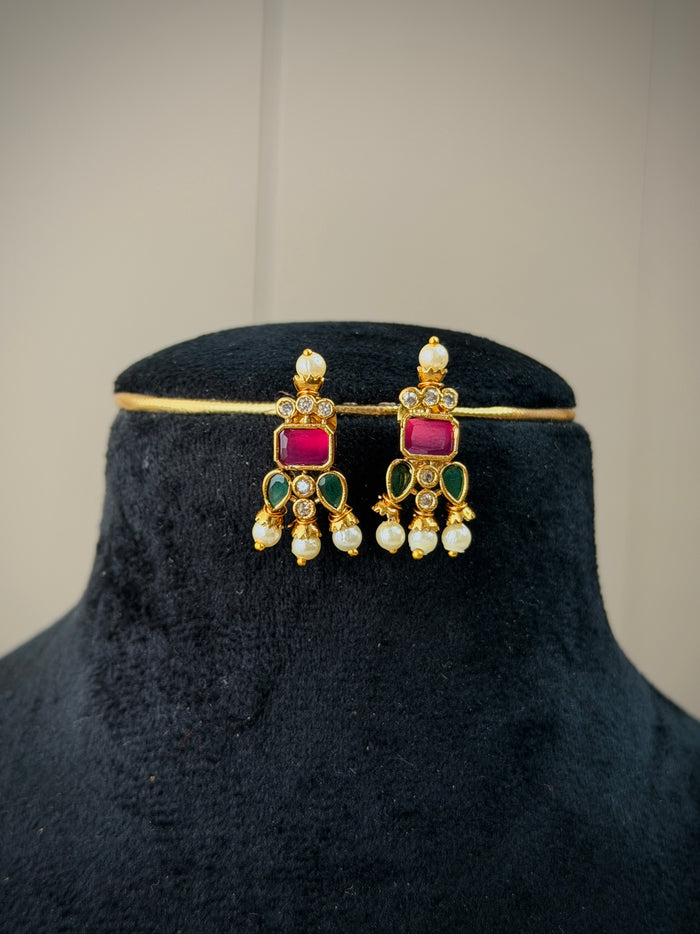 Ruby Emerald Stone Choker Necklace Set