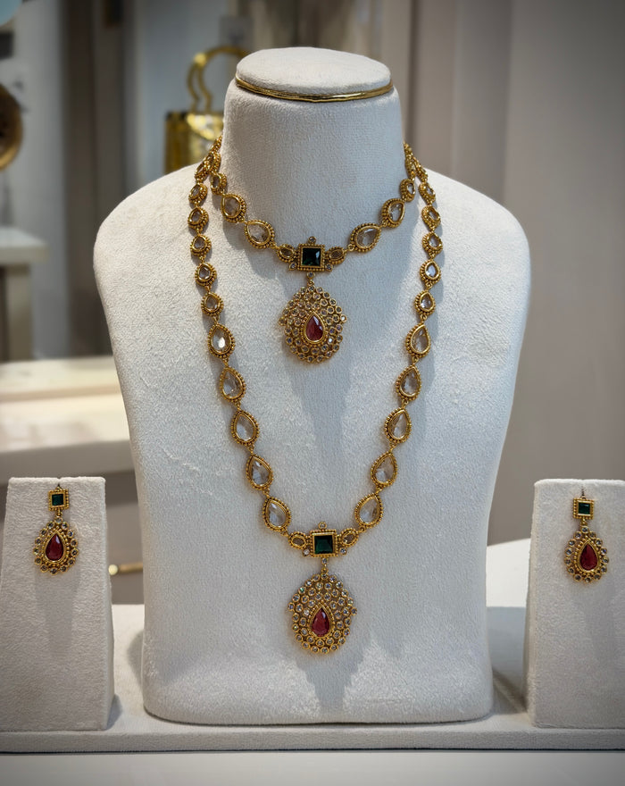 Ruby & Emerald Stone Necklace Set