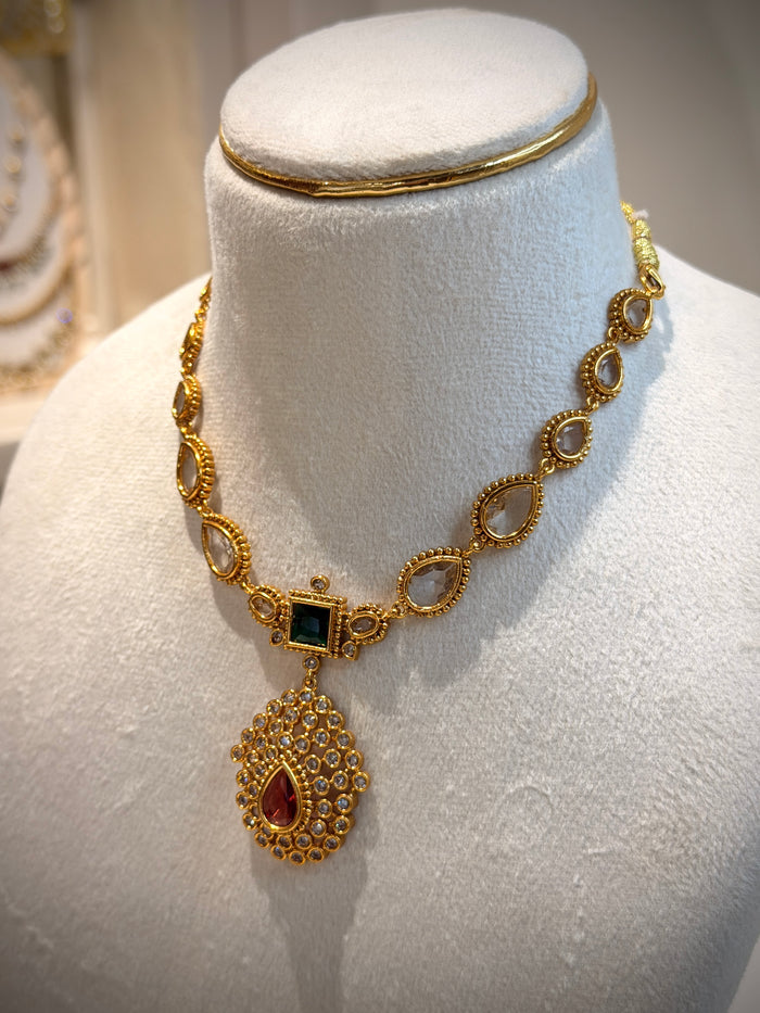 Ruby & Emerald Stone Necklace Set