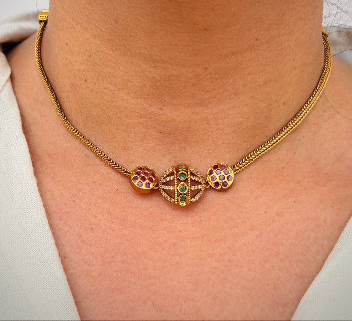 Ruby Green Antique Gold Necklace Set