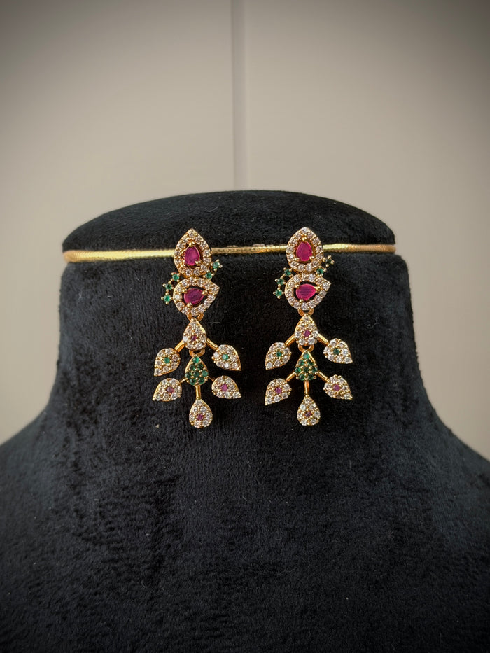 Ruby Green Leaf Necklace Set