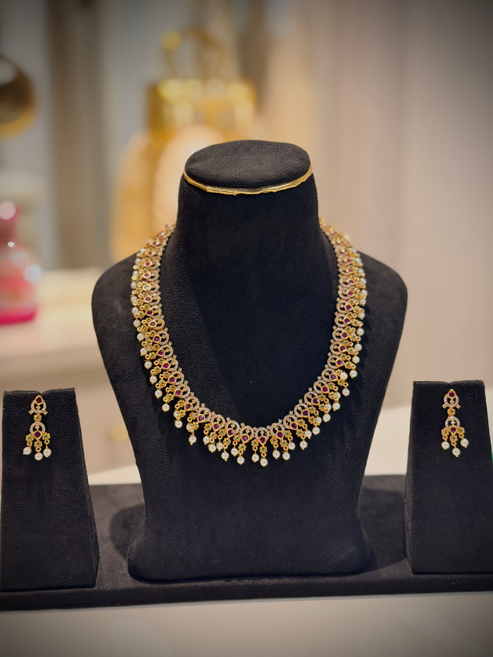 Ruby Pearl Floral Necklace Set