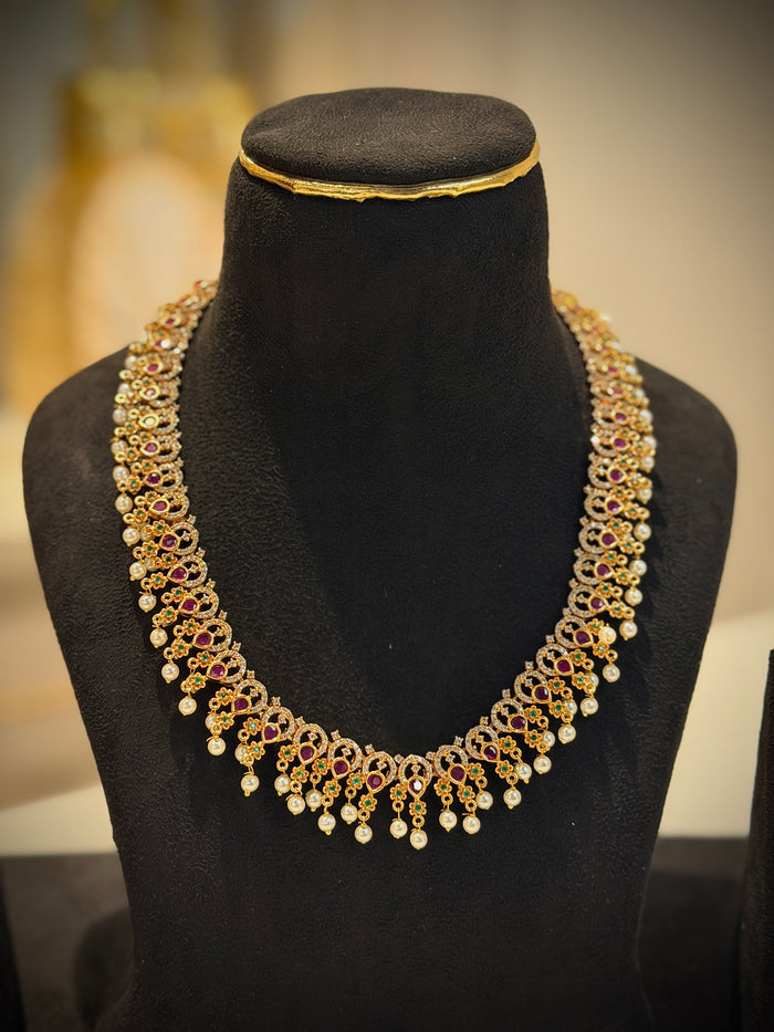 Ruby Pearl Floral Necklace Set