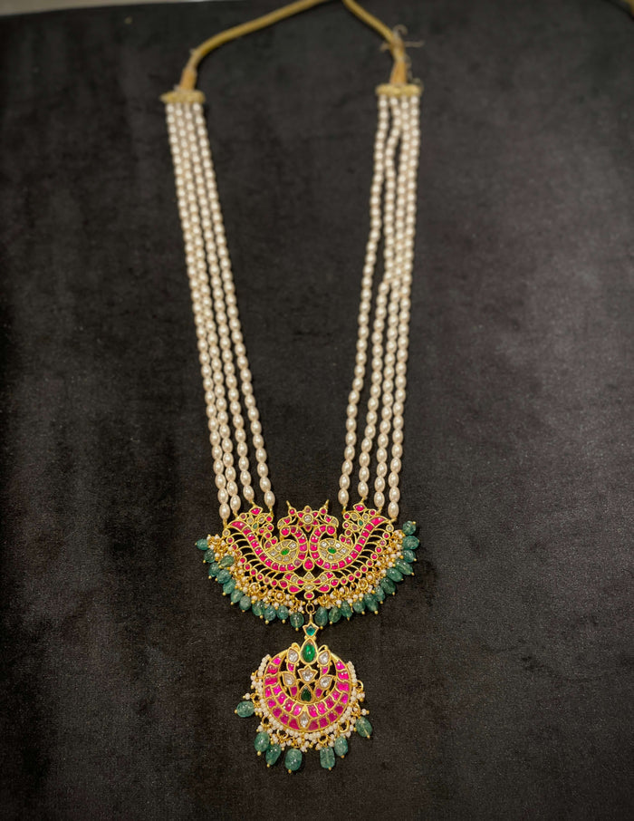 Ruby‑Emerald Jadau Rani Haar Necklace