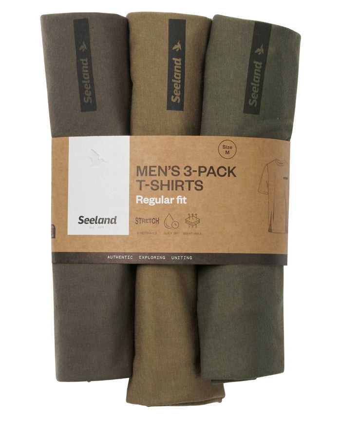 Pine Green Military Olive Grape Leaf Coloured Seeland Mens 3-Pack T-Shirt on white background #colour_pine-green-military-olive-grape-leaf