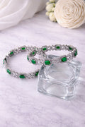Silver CZ Emerald Cut Colour Stone Floral Bangles