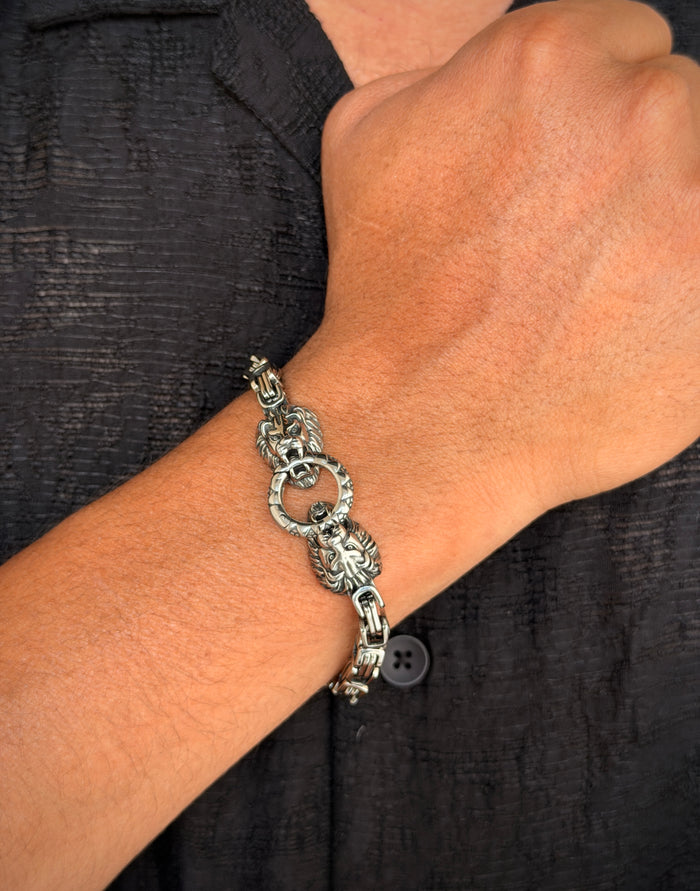 Silver Lion Head Men's Bracelet